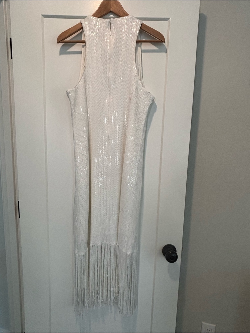 J Crew Elegant White Sequin Fringe Sleeveless Dress sz 14
